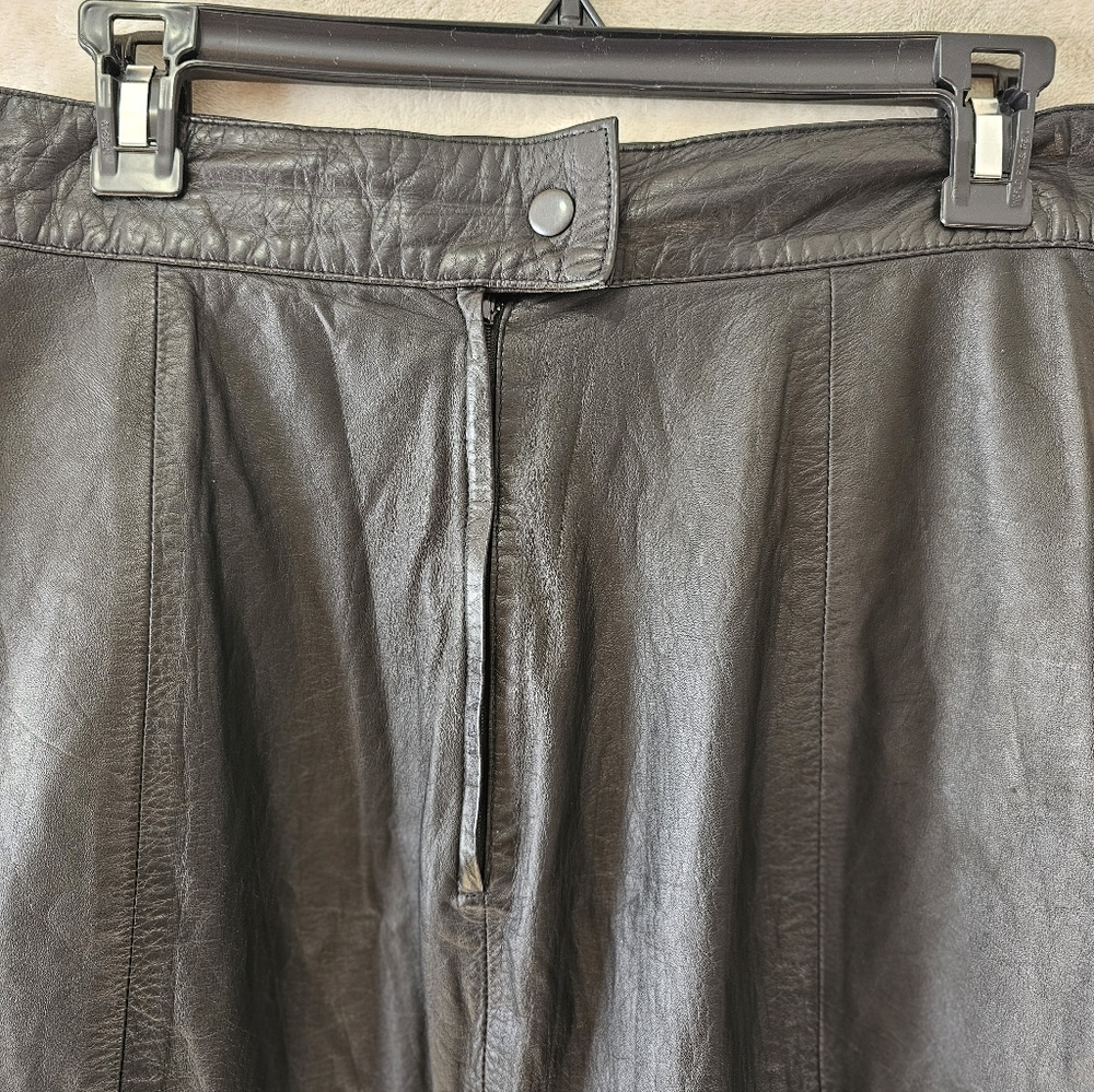 Vintage Deerskin Trading Post Black Leather Fit & Flare Midi Skirt Size 30 - Picture 6 of 8